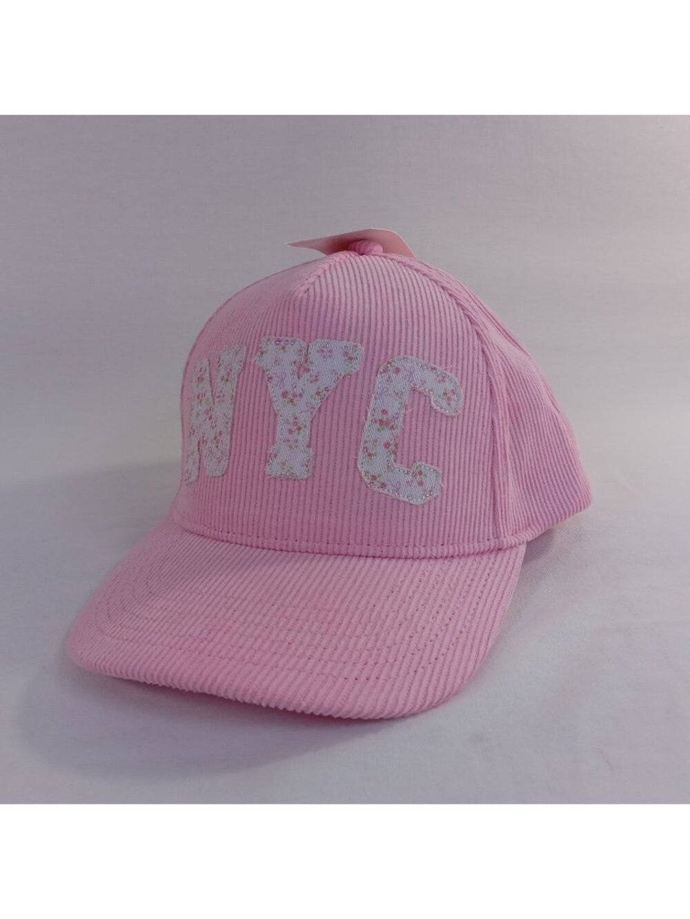 Girls Womens Pink Corduroy Snapback Hat Cap "NYC" Floral Applique Adjustable